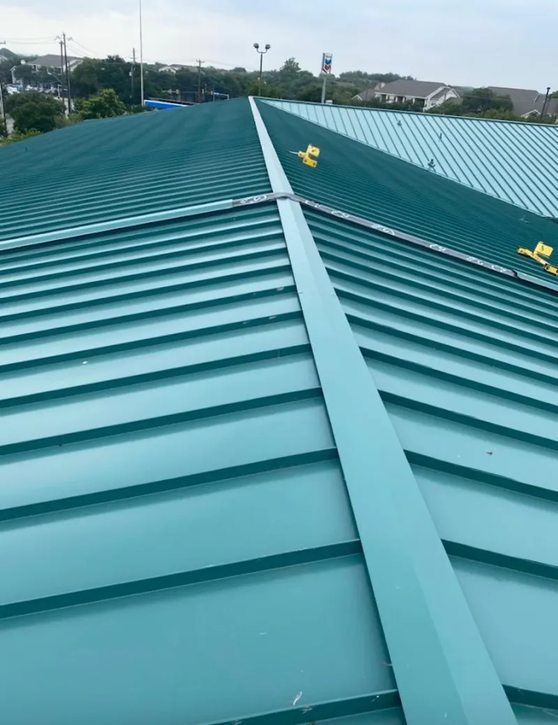 Green commercial metal roof ridge and valley for Metal Roof Repair in Port Washington